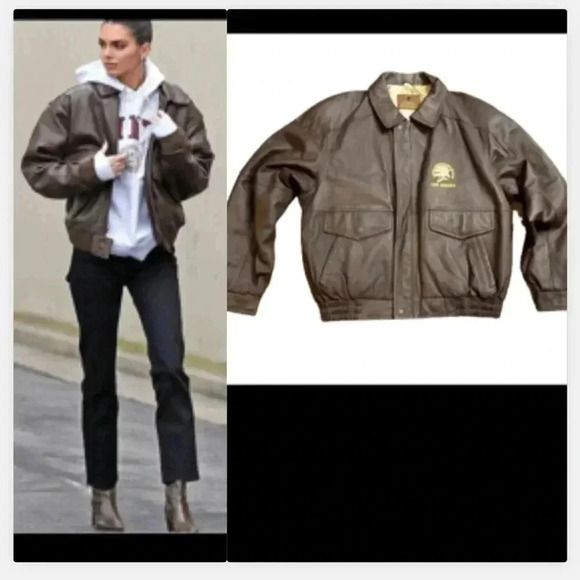 BROWN GENUINE LEATHER DECADES VINTAGE  BOMBER JACKET WAIST WITH POCKETS - Picture 1 of 14
